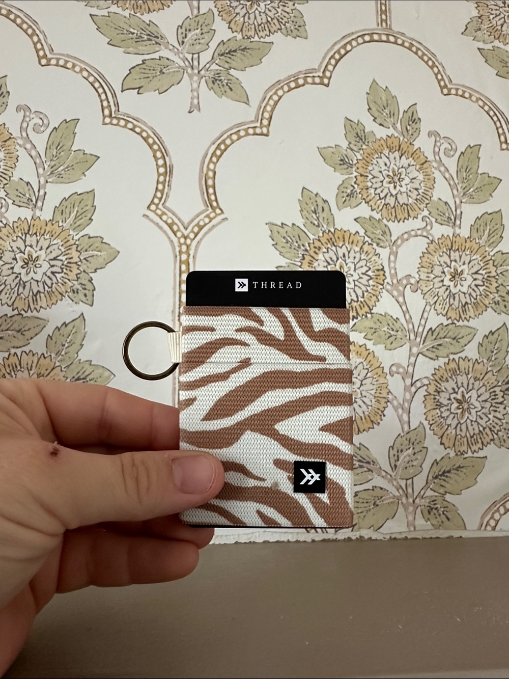 THREAD Zebra Stripe Cardholder Keyring in Tan & White